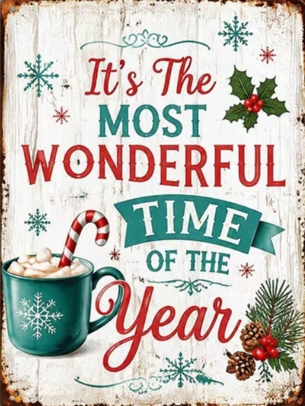 Holiday Wall Sign - Teal & Red "It's The Most Wonderful Time of Year" 8x10 Print